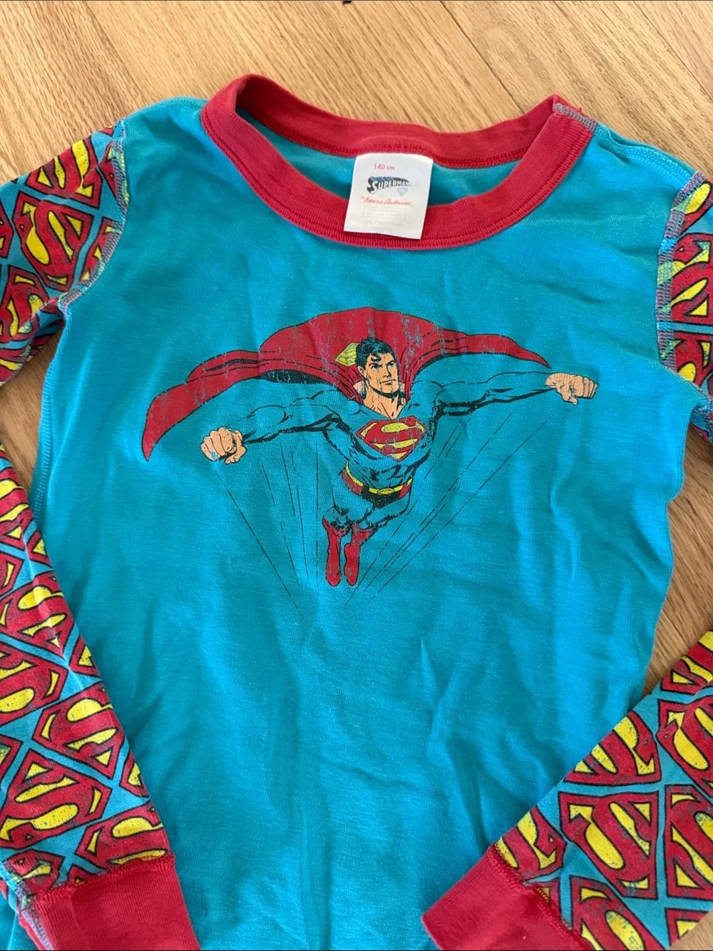 Hanna Andersson Superman theme Red/Blue/Yellow Kids Organic Pajama Set sz 10